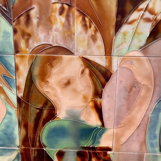 Monumental Large National Treasure Artist Lin Chih-Hsin Artist Name Lin Zhi B. 1936 , Dunhuang Cave Ceramic Style Mural Triptych’s 82x58x3.5 , 1970’s For Sale - Image 6 of 11