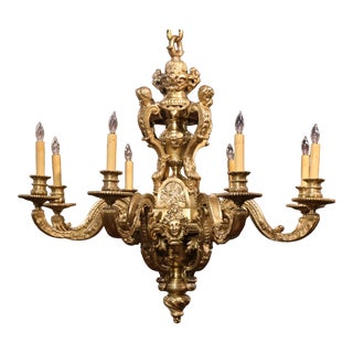 19th Century French Louis XV Patinated Bronze Dore Eight-Light Chandelier For Sale