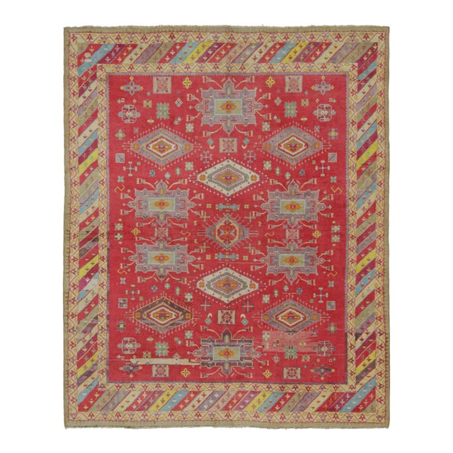 Red 1920s Antique Agra Rug in Red With Colorful Geometric Patterns, From Rug & Kilim For Sale - Image 8 of 8