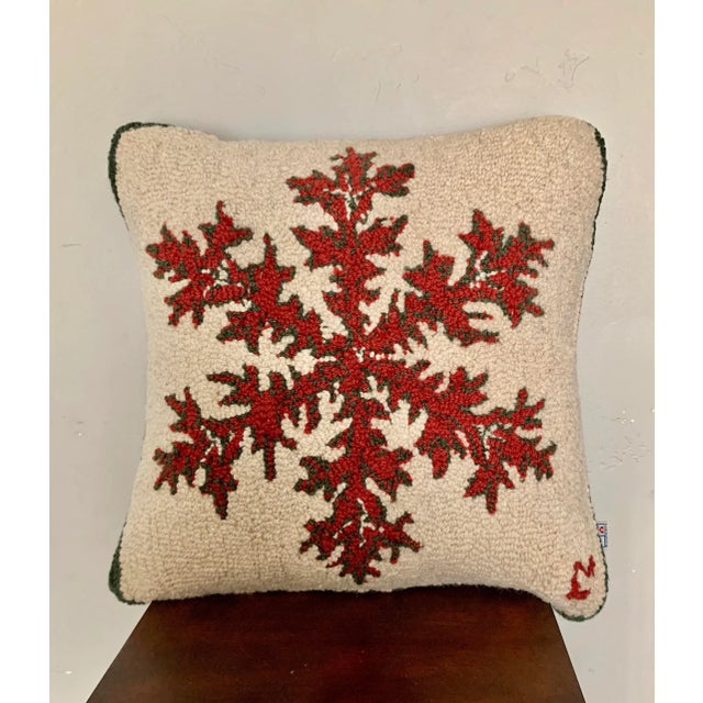 Early 21st Century Chandlers 4 Corners Cream and Red Hand Knot Pillow With Red Snowflake / Diamond Design For Sale - Image 5 of 5