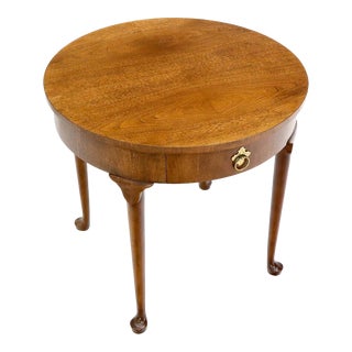 Queen Ann Walnut One Drawer Lamp Side Table Stand by Baker For Sale