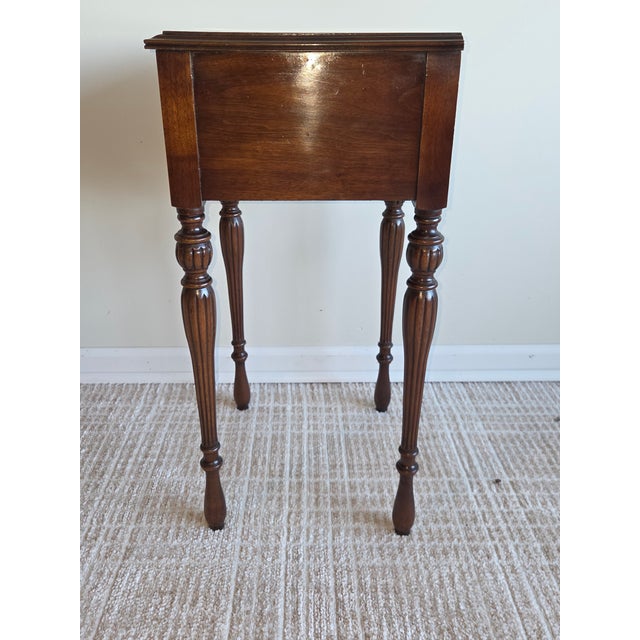 Sheraton Style Mahogany One-Drawer Stand With Burlwood Drawer Front For Sale - Image 4 of 10