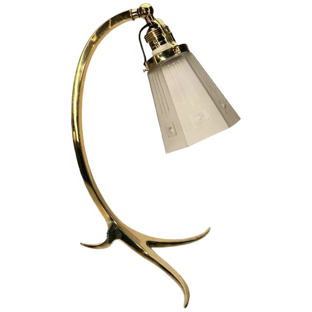 Brass and Milk Glass Shade Table Lamp, 1910 For Sale