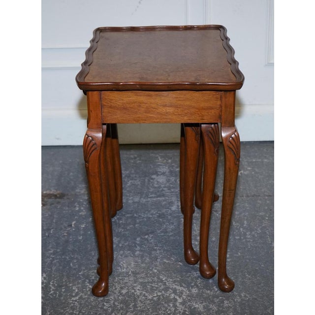 Art Deco Burr Walnut Nesting Tables with Queen Anne Legs, 1920s, Set of 3 For Sale - Image 10 of 15
