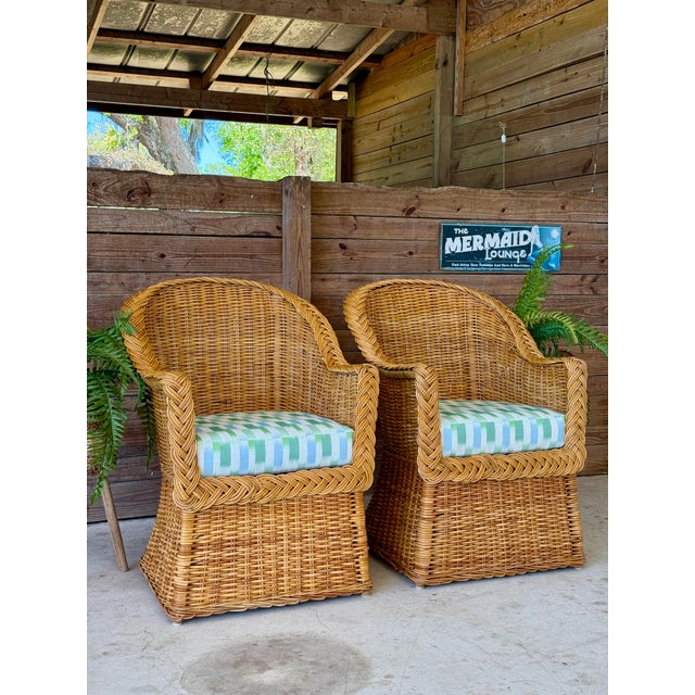Late 20th Century Restored Rattan Braid Side Chairs Newly Upholstered-Pair For Sale - Image 11 of 12