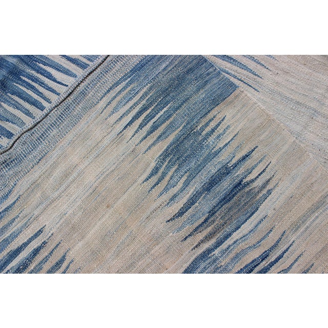 Modern Kilim Tribal Rug With Abstract Geometric Design in Soft Blues 6'4 X 9'5 For Sale - Image 11 of 11