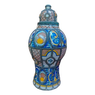 Vintage Moroccan Ceramic and Silver Vase, 1930s For Sale