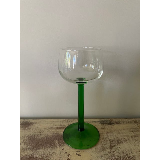 Mid 20th Century French Luminarc 6 Green Stem Wine Glass For Sale - Image 4 of 4