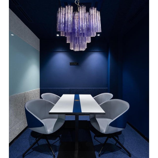 Italian vintage chandelier in Murano glass and nickel-plated metal structure. The armor polished nickel supports 36 large...