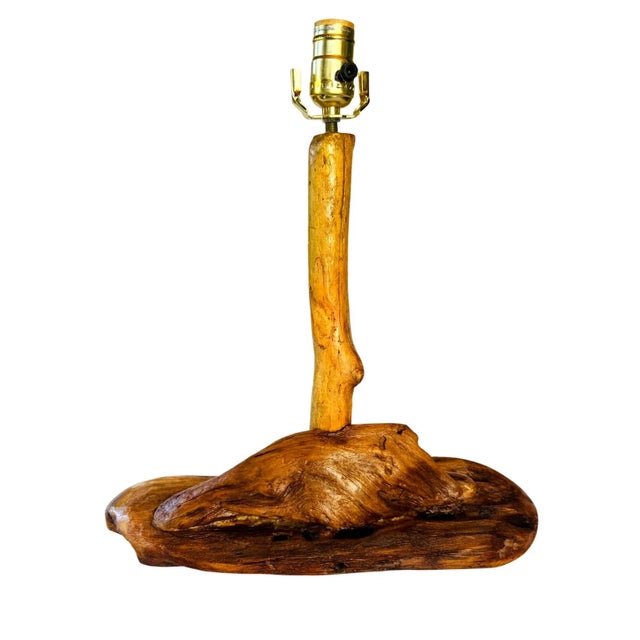 Mid-Century Modern 1960s Handcrafted Driftwood Table Lamp With Large Drum Shade For Sale - Image 3 of 16