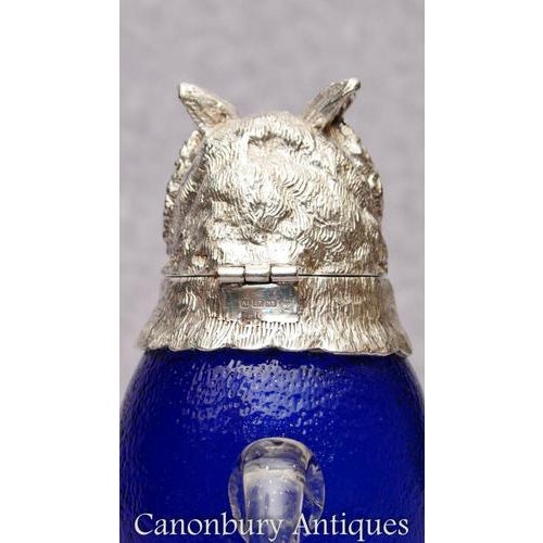 Silver Plate Bristol Glass Owl Drinks Dispenser For Sale - Image 3 of 15