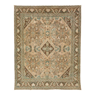 Handmade Vintage Mahal Persian Wool Rug With Floral Pattern in Brown For Sale