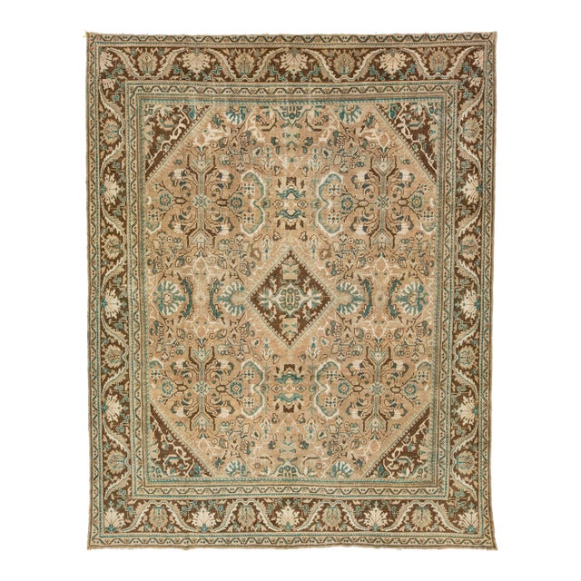 Handmade Vintage Mahal Persian Wool Rug With Floral Pattern in Brown For Sale