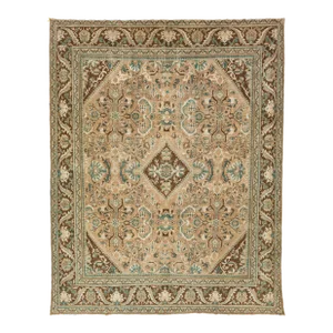 Handmade Vintage Mahal Persian Wool Rug With Floral Pattern in Brown