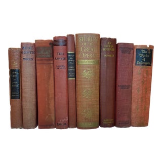 Red & Orange Vintage Book Set - 9 Pieces For Sale