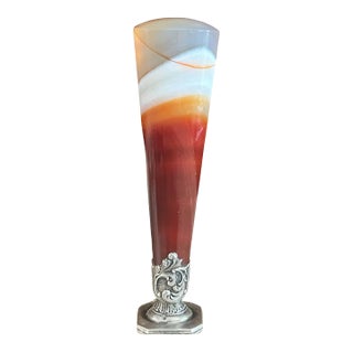 Antique French Banded Agate and Silver Desk Seal For Sale