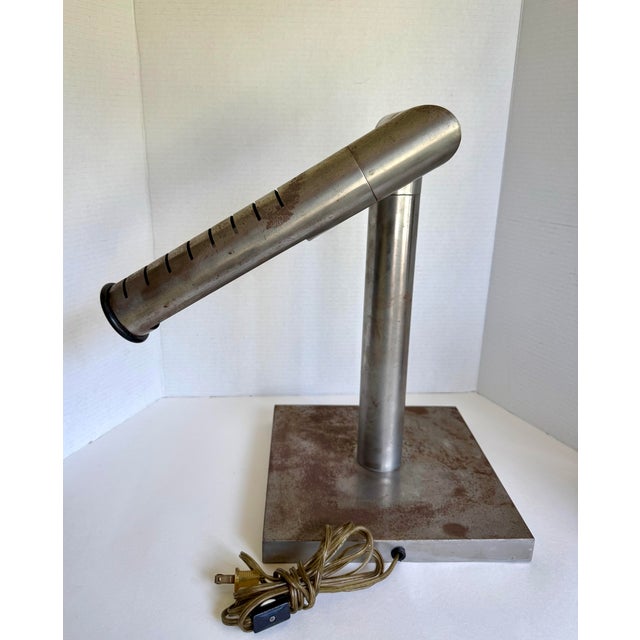 1960s 1960s Industrial Modernist Patinated Brushed Steel Adjustable Desk Task Lamp For Sale - Image 5 of 16