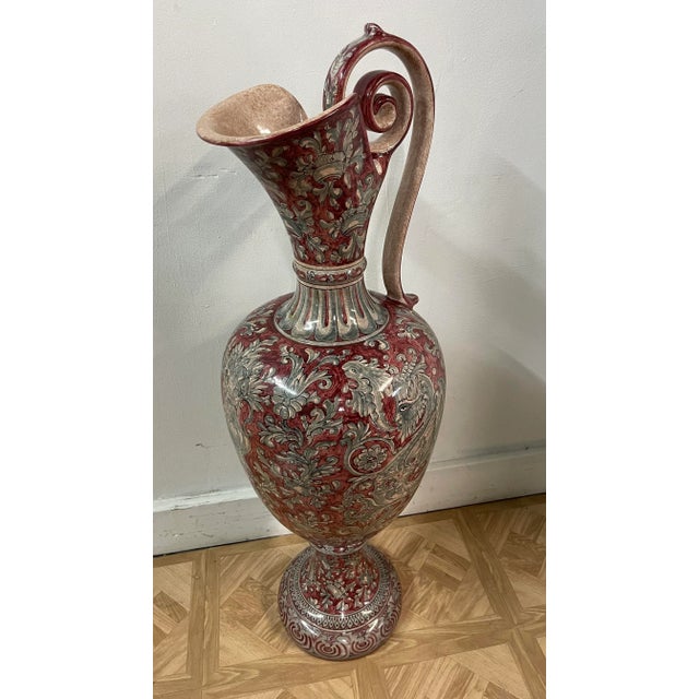 Beautiful hand painted majolica floor vase signed by Italian artist Biagioli of Gubbio