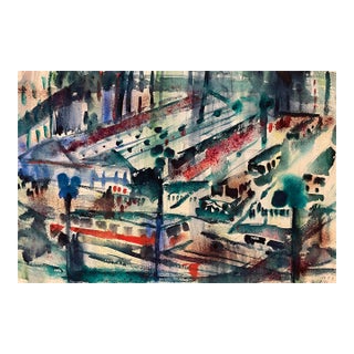 1951 Robert Colborne City Street Scene Watercolor For Sale