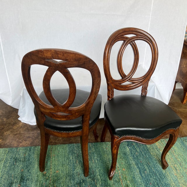 1990s 1990s Traditional Italian Wood and Leather Seat Side Chairs - a Pair For Sale - Image 5 of 11