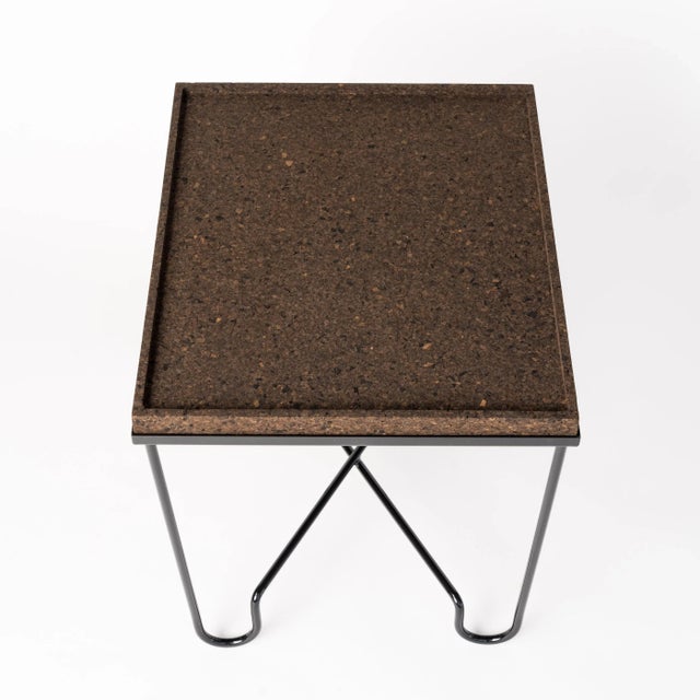 Modern Black Lacquered Steel Side Table With Burnt Cork Top For Sale - Image 3 of 6