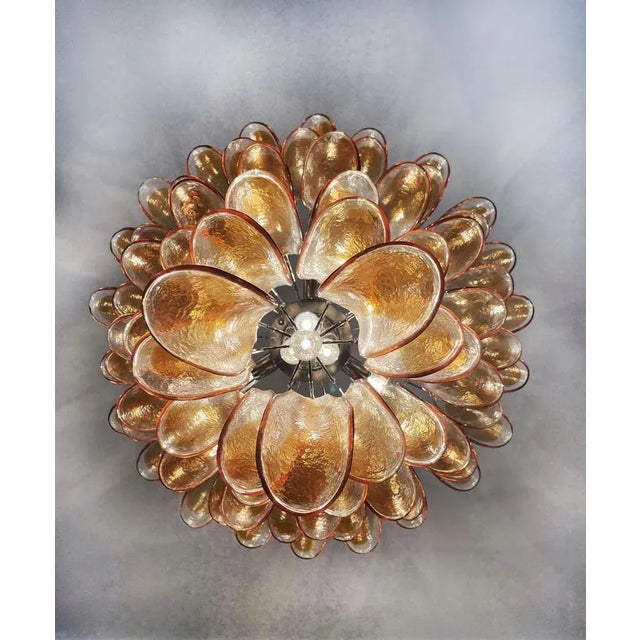 Italian Amber Murano Glass Petal Chandelier For Sale - Image 6 of 8