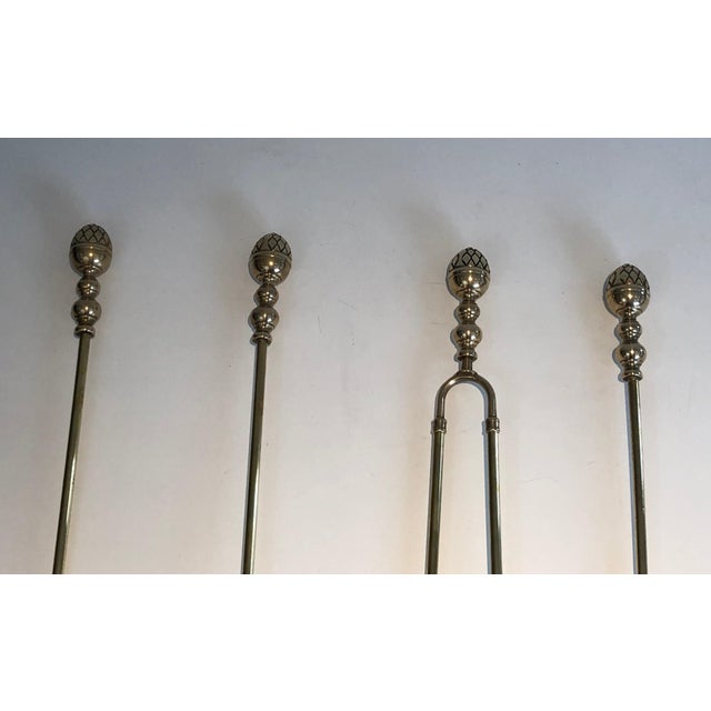 1970s Set of 5, 1970s Neoclassical brass pineapple fireplace tools in the style of Maison Baguès For Sale - Image 5 of 12