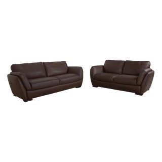 A399 3-Seater and 2-Seater Sofas in Dark Brown Leather from Natuzzi Editions, Set of 2 For Sale