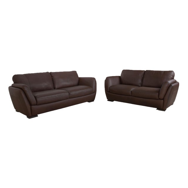 A399 3-Seater and 2-Seater Sofas in Dark Brown Leather from Natuzzi Editions, Set of 2 For Sale