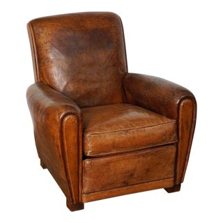 French Art Deco Leather Club Chair From the Early 20th Century For Sale