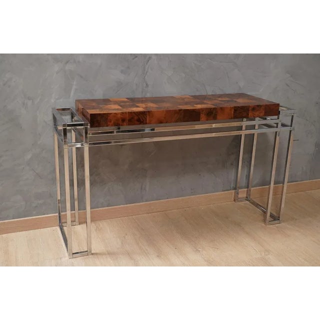 Chrome and Wood Console Table by Aldo Tura, 1970s For Sale - Image 13 of 13