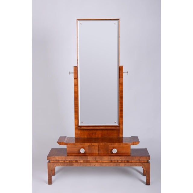 Czech Art Deco Dressing Mirror in Walnut, Nickel and Glass, 1920s For Sale - Image 16 of 17