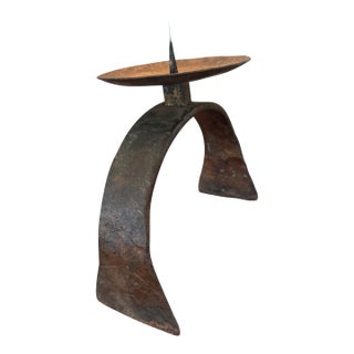 Vintage Hand-Forged Wrought Iron Pricket Candle Holder With Arched Bridge Base For Sale
