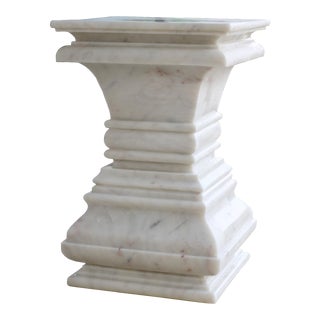 Contemporary Square Architectural Pedestal Side Table in White Marble by Stephanie Odegard For Sale