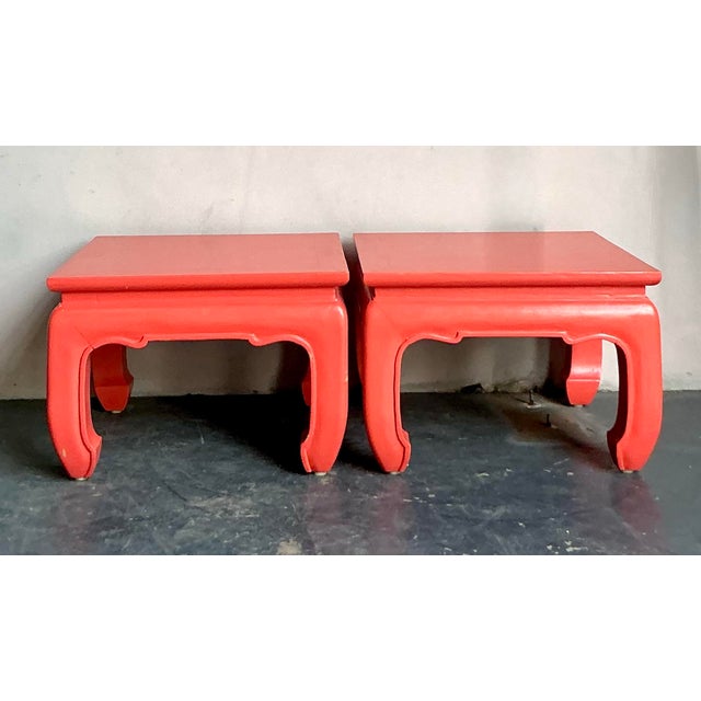 Salmon Vintage Asian Lacquered Side Tables - A Pair For Sale - Image 8 of 9