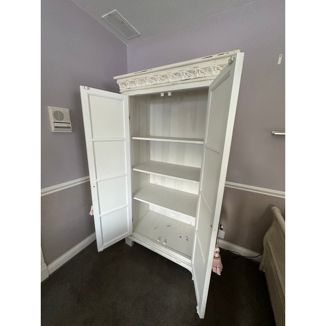Wood French-Style White Wood and Metal Armoire , Wardrobe or Linen Press For Sale - Image 7 of 7