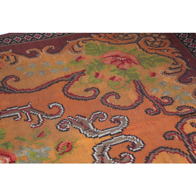 Handwoven Vintage Moldovan Kilim With Floral Medallions in Warm Terracotta & Rose -5' 11'' X 9' 5'' For Sale - Image 10 of 11