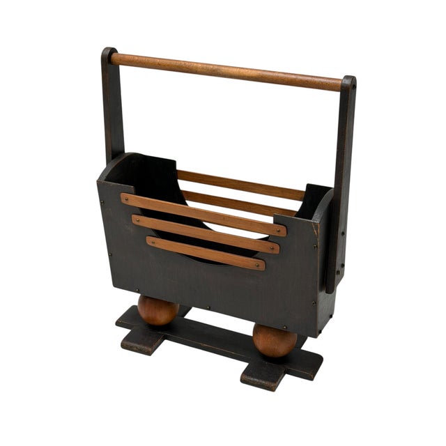Vintage Art Deco Magazine Rack in Black Lacquered Beech, 1930s For Sale - Image 6 of 7