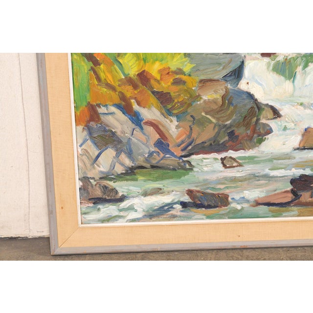 Mid 20th Century Swedish Framed Cascading Waterfall Painting For Sale In Atlanta - Image 6 of 14
