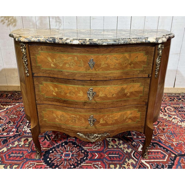Louis XV Commode in Rosewood, Oak and Marble Top, 1960s For Sale - Image 10 of 18