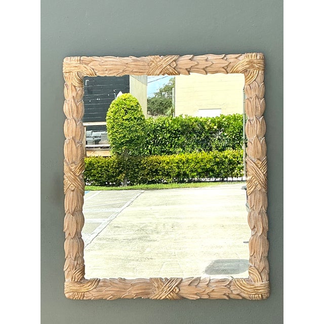 Wood Vintage Carved Wood Leaf Frame Mirror For Sale - Image 7 of 12