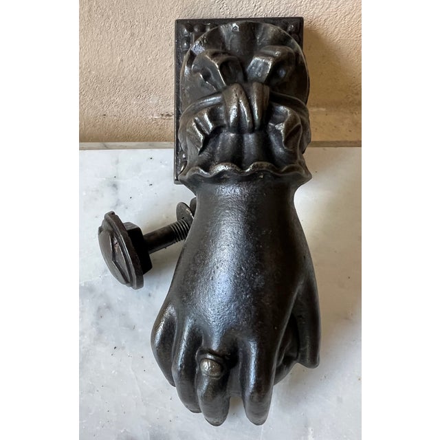 French Hand Cast Iron Door Knocker and Back Piece, 19th Century For Sale - Image 4 of 12