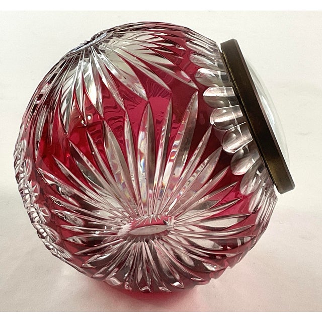 Glass Mercedes-Benz, Orb Shaped Cranberry Glass, Cut to Clear, Desktop Clock For Sale - Image 7 of 8