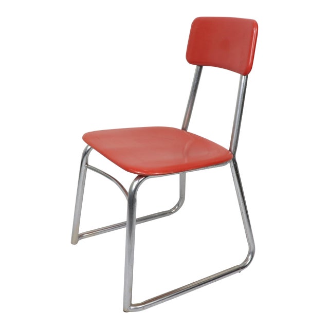 Mid Century Modern Heywood Wakefield Children's Red Chrome School Chair