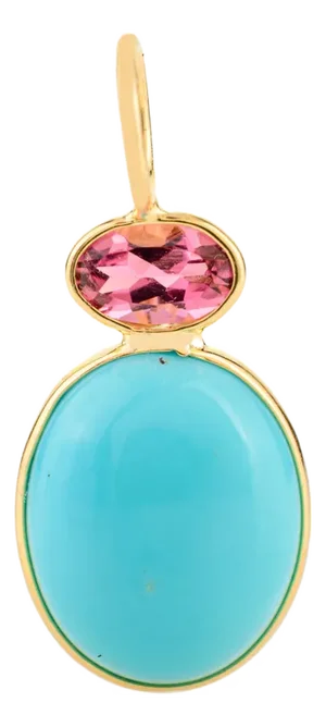 Vibrant 18k Gold Turquoise & Pink Tourmaline Pendant for Summer