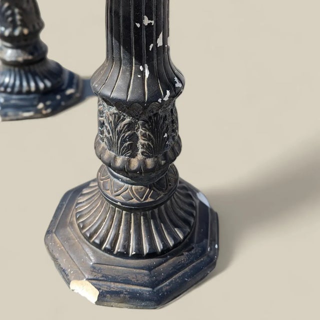 Black Pair of Black Marble-Top Gothic Revival Pedestal Tables For Sale - Image 8 of 10