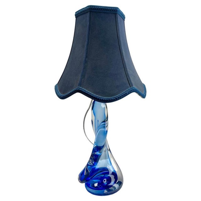Twisted Cobalt Sommerso Crystal Table Lamp from Val Saint Lambert, 1953 For Sale - Image 10 of 10