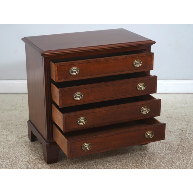 Traditional Lexington Cherry Inlaid 4 Drawer Chest Nightstand For Sale - Image 3 of 18