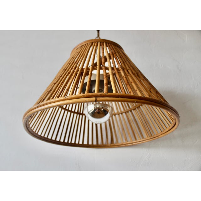 Vintage Handwoven Bamboo Rattan Pendant Swag Style Lamps-a Pair For Sale - Image 13 of 13
