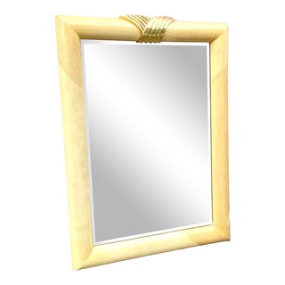 Contemporary Faux Goatskin and Brass Lacquered Mirror For Sale
